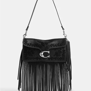 Coach Tabby Shoulder Bag Beading Fringe Tea Rose Black Nwt